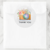 Sticker Rond Boho Orange Caméra & Bouquet Floral Aquarelle (Sac)