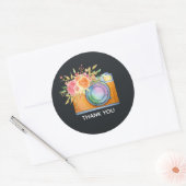 Sticker Rond Boho Orange Caméra & Fleurs Merci d'aquarelle (Enveloppe)