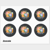 Sticker Rond Boho Orange Caméra & Fleurs Merci d'aquarelle (Feuille)