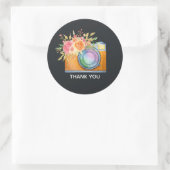 Sticker Rond Boho Orange Caméra & Fleurs Merci d'aquarelle (Sac)