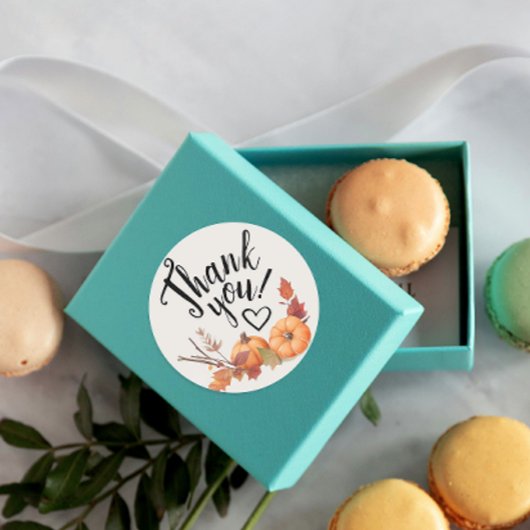 Sticker Rond Boho Orange Citrouille Merci Automne Aquarelle