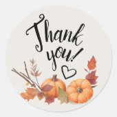 Sticker Rond Boho Orange Citrouille Merci Automne Aquarelle (Devant)