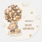 Sticker Rond Boho Ours Baby shower Beige Tan (Devant)