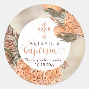 Sticker Rond Boho Palm Feuilles Hydrangée Blooms Fille Baptême