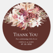 Sticker Rond Boho Pampas Burgundy Floral Round Wedding  (Devant)