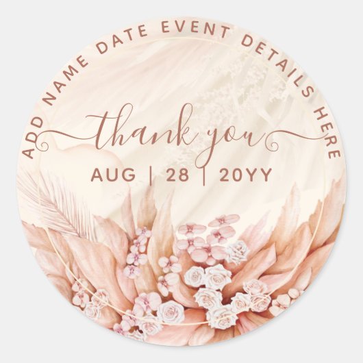 Sticker Rond Boho Pampas Grass Merci Favoriser Classic Round S (Devant)