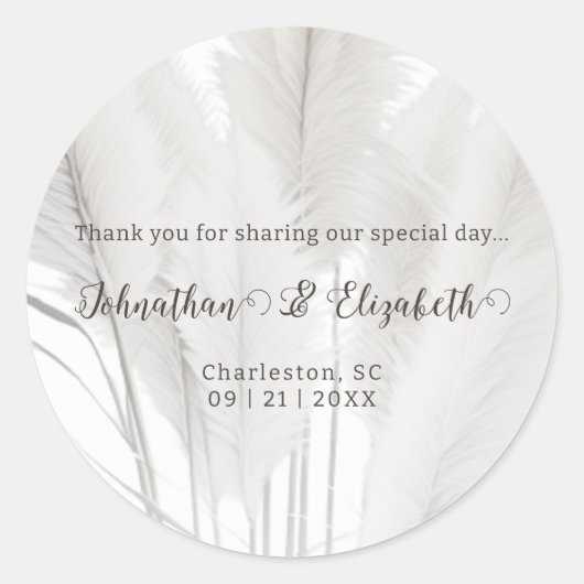 Sticker Rond Boho Pampas Grass Wedding Favoriser (Devant)