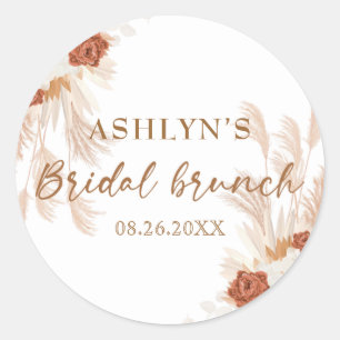 Sticker Rond Boho Pampas Herbe Élégante Bridal Brunch Terraco