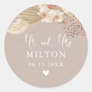 Sticker Rond Boho Pampas Mariage Neutralité Grass