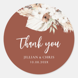 Sticker Rond boho pampas terracotta floral mariage classique ro