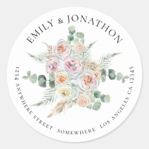 Sticker Rond Boho Pastel Florals Eucalyptus Nom Adresse de reto