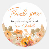 Sticker Rond Boho Petit citrouille baby shower d'automne (Devant)