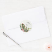 STICKER ROND BOHO PINK FLORAL DESERT CACTI FOLIAGE MARIAGE (Enveloppe)