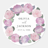 Sticker Rond Boho Pink Floral Watercolor Wedding (Devant)