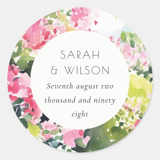 Sticker Rond Boho Pink Green Bougainvillea Mariage (Devant)