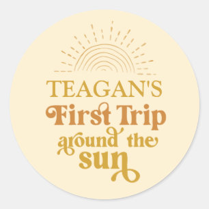 Sticker Rond Boho Premier Voyage Autour Du Soleil Premier Anniv