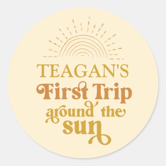 Sticker Rond Boho Premier Voyage Autour Du Soleil Premier Anniv (Devant)