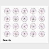 Sticker Rond Boho Purple Fleurs Monogramme Enveloppe ronde Scea (Feuille)