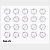 Sticker Rond Boho Purple Floral Couples Names Wedding (Feuille)