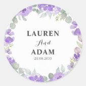 Sticker Rond Boho Purple Floral Couples Noms Mariage (Devant)