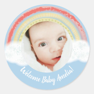 Sticker Rond Boho Rainbow Baby shower Blue Boy