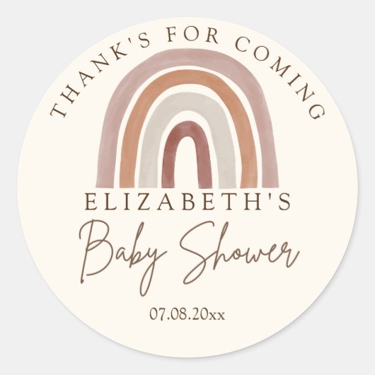 Sticker Rond Boho Rainbow Baby Shower – Perfectly Neutral (Devant)