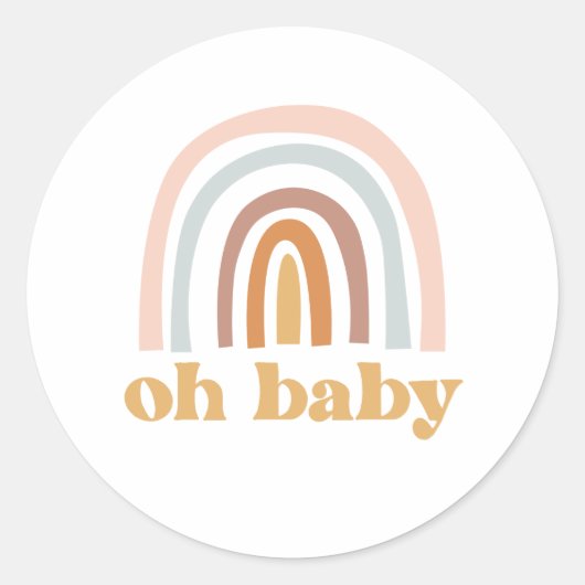 Sticker Rond Boho Rainbow Baby shower rose (Devant)