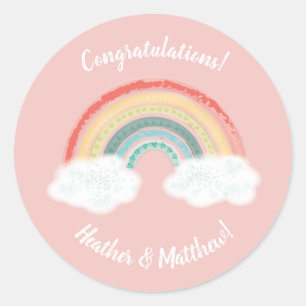 Sticker Rond Boho Rainbow Baby shower rose
