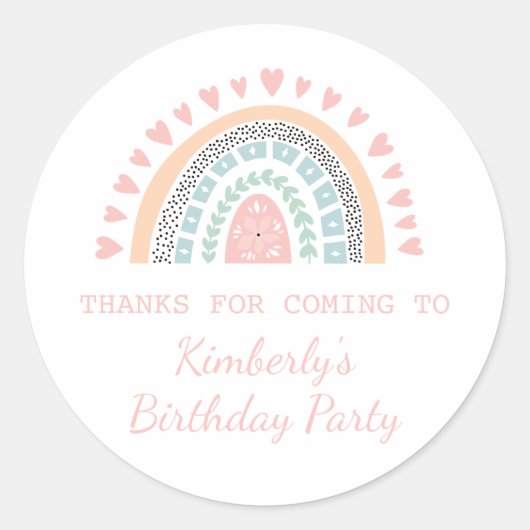 Sticker Rond Boho Rainbow Birthday Favoriser (Devant)