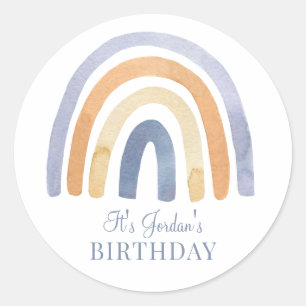 Sticker Rond Boho Rainbow Blue Invitation de fête d'anniversair