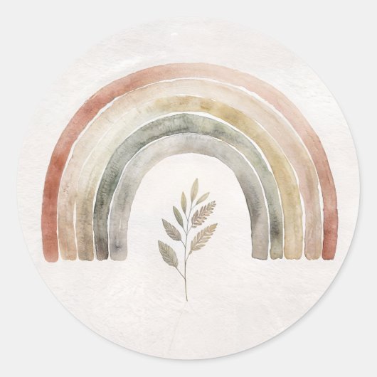 Sticker Rond Boho Rainbow Botanical Watercolor (Devant)