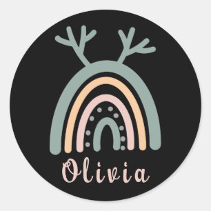 Sticker Rond Boho Rainbow Cute Avec Nom Personnalisé