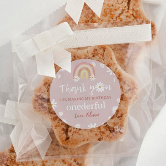 Sticker Rond Boho Rainbow Daisy Baby shower d'anniversaire