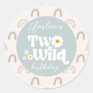 Sticker Rond Boho Rainbow Daisy Two Wild Girl's 2e anniversaire