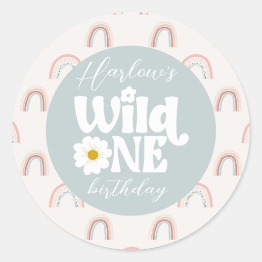 Sticker Rond Boho Rainbow Daisy Wild One Girl'anniversaire prem (Devant)
