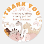 Sticker Rond Boho Rainbow Dinosaur fête d'anniversaire Merci (Devant)