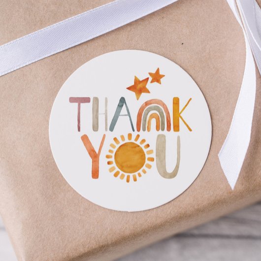 Sticker Rond Boho Rainbow et Coloré Merci