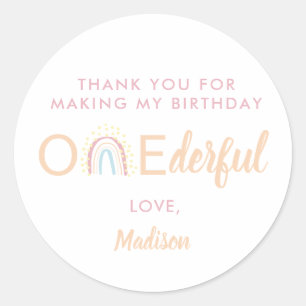 Sticker Rond Boho Rainbow Girl Lovely Onederful Merci