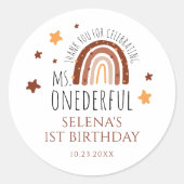 Sticker Rond Boho Rainbow Girl premier anniversaire (Devant)