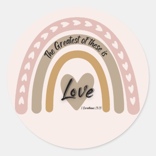 Sticker Rond Boho Rainbow Heart Love Bible Verse (Devant)