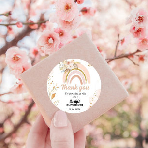 Sticker Rond Boho Rainbow Pampas Merci en herbe Baby shower
