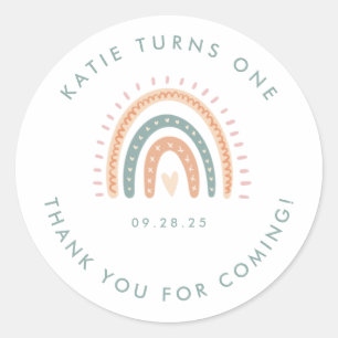 Sticker Rond Boho Rainbow Pastel premier anniversaire