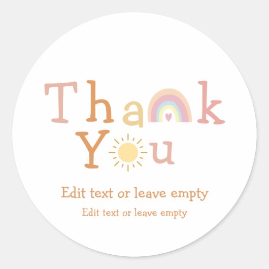 Sticker Rond Boho Rainbow Sunshine Merci Classic Round Stic (Devant)