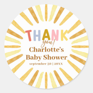 Sticker Rond Boho Ray of Sunshine Baby shower Merci