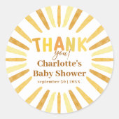 Sticker Rond Boho Ray of Sunshine Baby shower Merci (Devant)