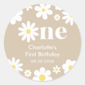 Sticker Rond Boho Retro Daisy 1er anniversaire (Devant)