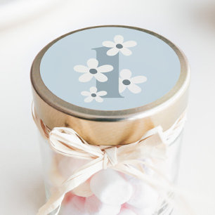 Sticker Rond Boho Retro Daisy 1er Blue Super Anniversaire