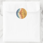 Sticker Rond Boho Rétro Écriture Lignes Ondulées Jaune Bleu (Sac)