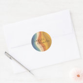 Sticker Rond Boho Rétro Écriture Lignes Ondulées Jaune Bleu (Enveloppe)