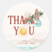 Sticker Rond Boho Rétro Été Surf | Merci  (Devant)